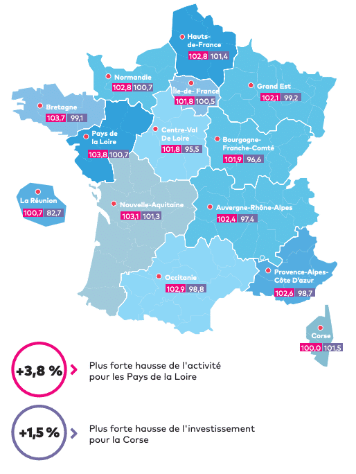 Carte de France des indic es d'évolution en CA et investissements BBK Management